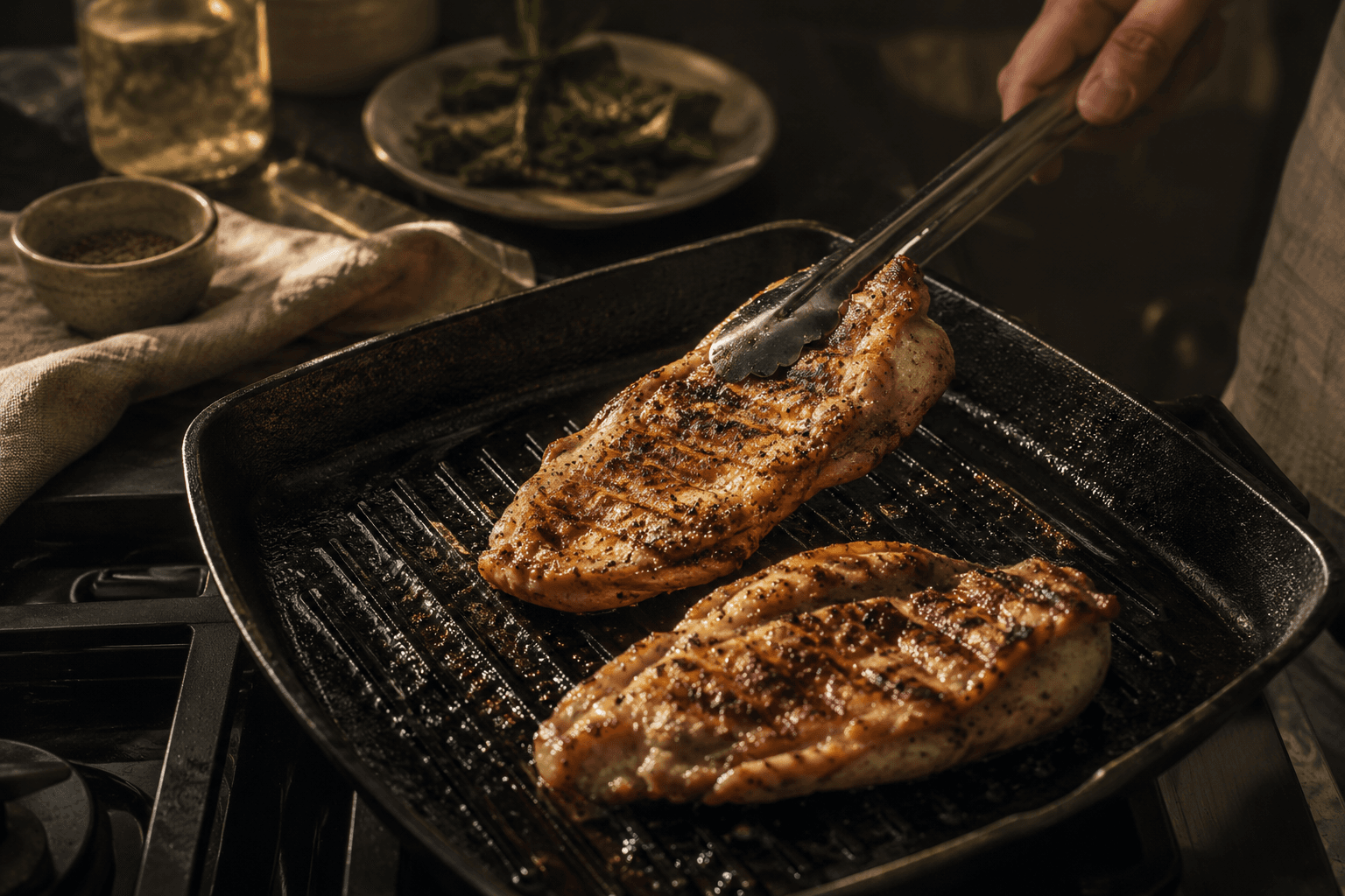 Csirkemell grillserpenyőben sütve.